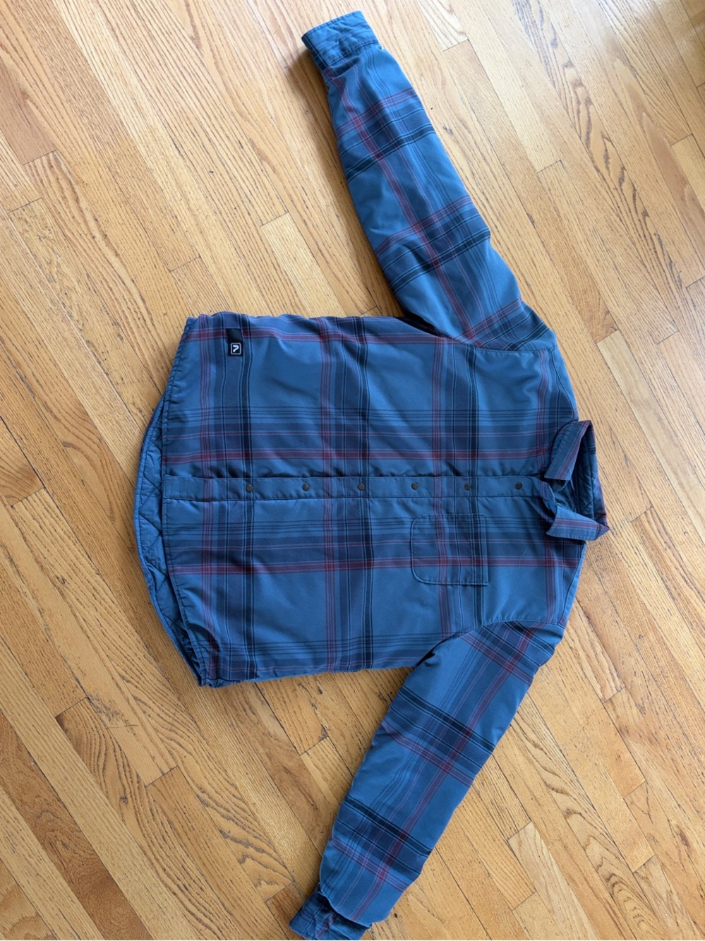 Men's Blue Plaid Lightweight Shirt Jacket with Red Accent Lines